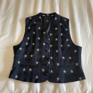 Vintage Liz Sport Womens Vest Blue Stars American Patriotic Size 12